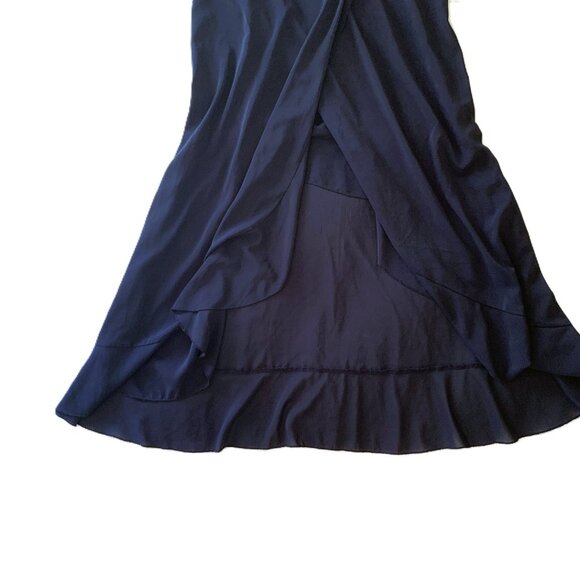 Navy Blue Midi Dress with Chiffon Skirt Size M - Picture 5 of 6